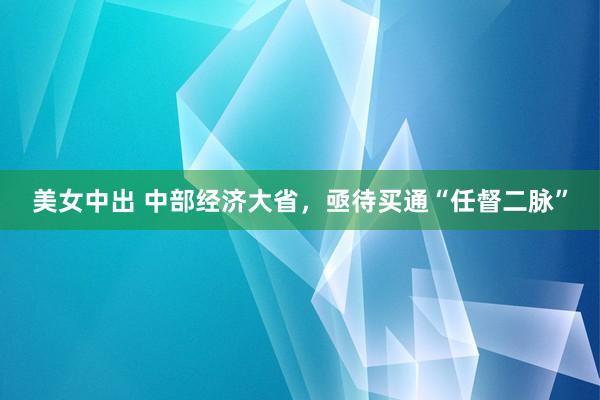 美女中出 中部经济大省，亟待买通“任督二脉”