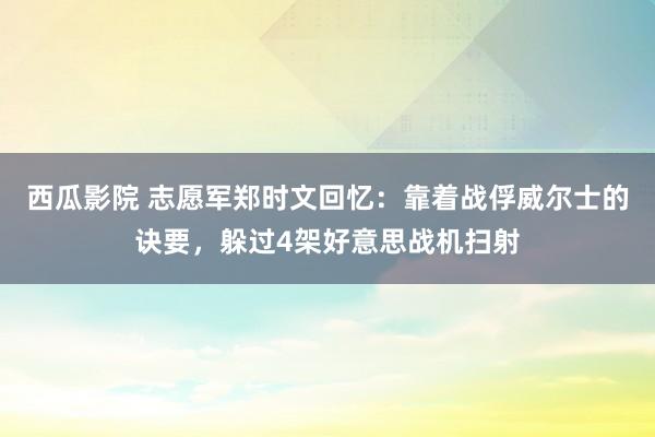 西瓜影院 志愿军郑时文回忆：靠着战俘威尔士的诀要，躲过4架好